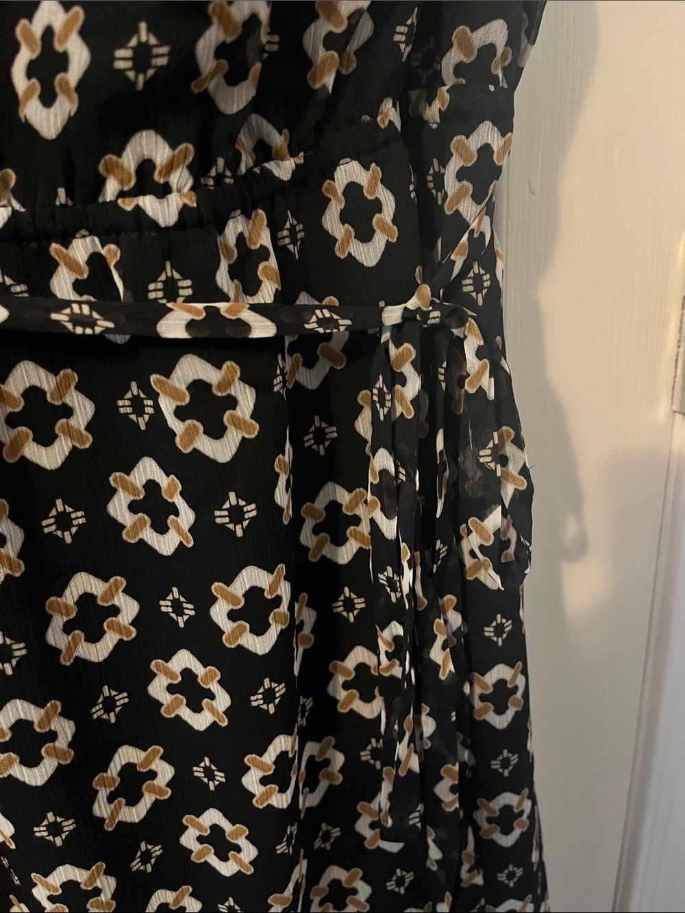 LOFT Black and Cream Floral Ruffle Midi Dress - Picture 5 of 8